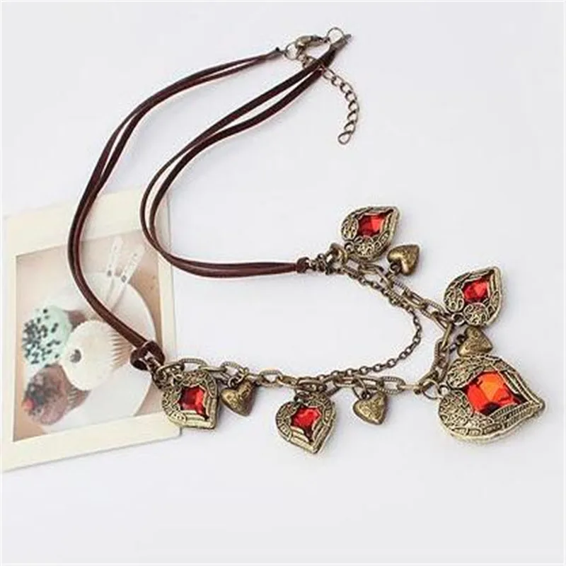 Женское винтажное ожерелье с подвеской в виде красного сердца стиле бохо крыльев