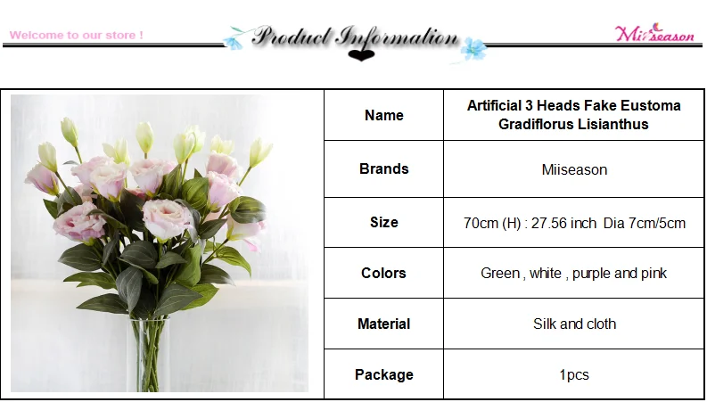 1 шт. Европейский искусственный цветок 3 головки поддельные Eustoma Gradiflorus Lisianthus Рождество Свадьба Праздник декор дома 5 цветов