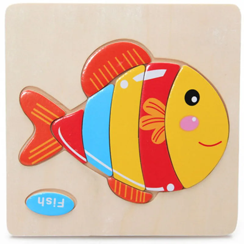 Fish Детские 3D деревянные головоломки детские игрушки для детей Пазлы Мультяшные животные Houten Puzles 3D Bulmaca обучающая игрушка головоломка - Цвет: Fish