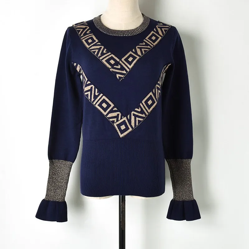 Womens Sweaters 2018 Winter Long Sleeve O-neck Argyle Jacquard Knit and Pullovers Black Red Blue Clothes Women | Женская одежда