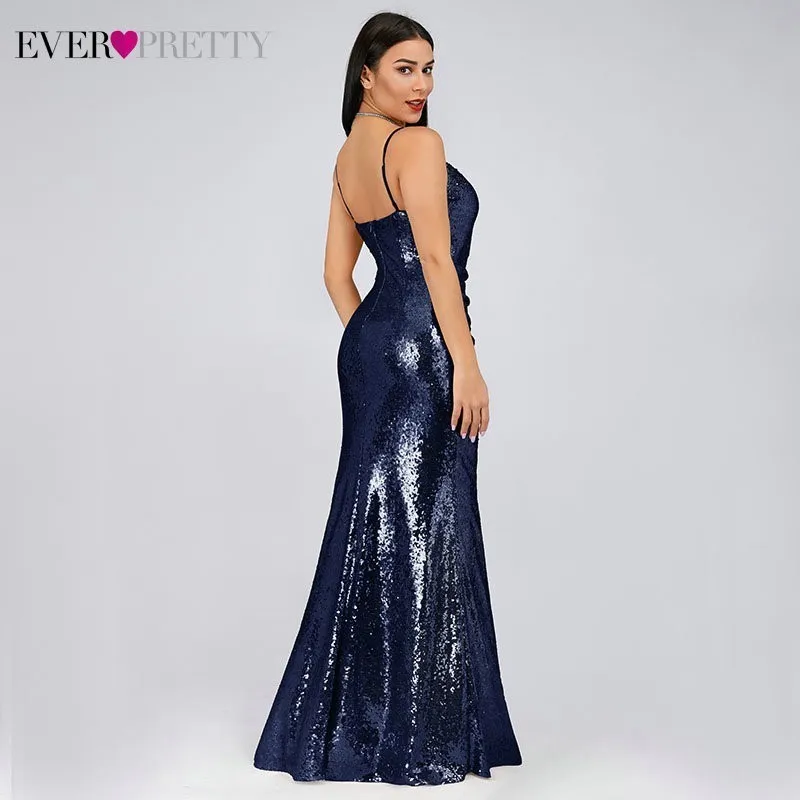 Robe De Soiree Новые Красивые EP07339 Сексуальные вечерние платья с v-образным вырезом на тонких бретелях с блестками без рукавов Длинные вечерние платья