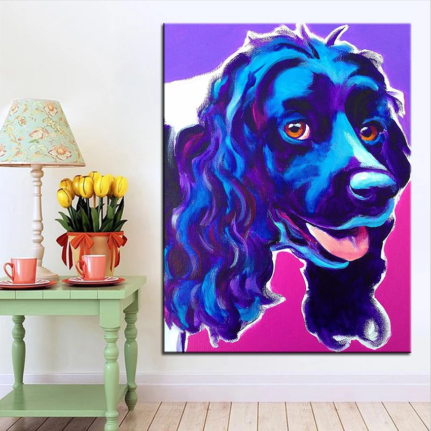 Картина маслом большого размера с принтом спаниеля Дикси настенная живопись