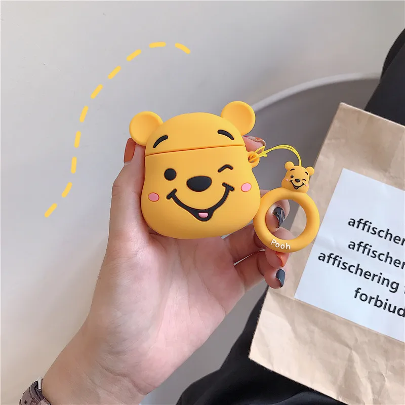 Winnie Pooh Милый поросенок Винни Пух 3D мультяшный наушник чехол для Airpods 1/2 силиконовый беспроводной кейс для bluetooth-гарнитуры с ремнями - Цвет: Winnie Pooh