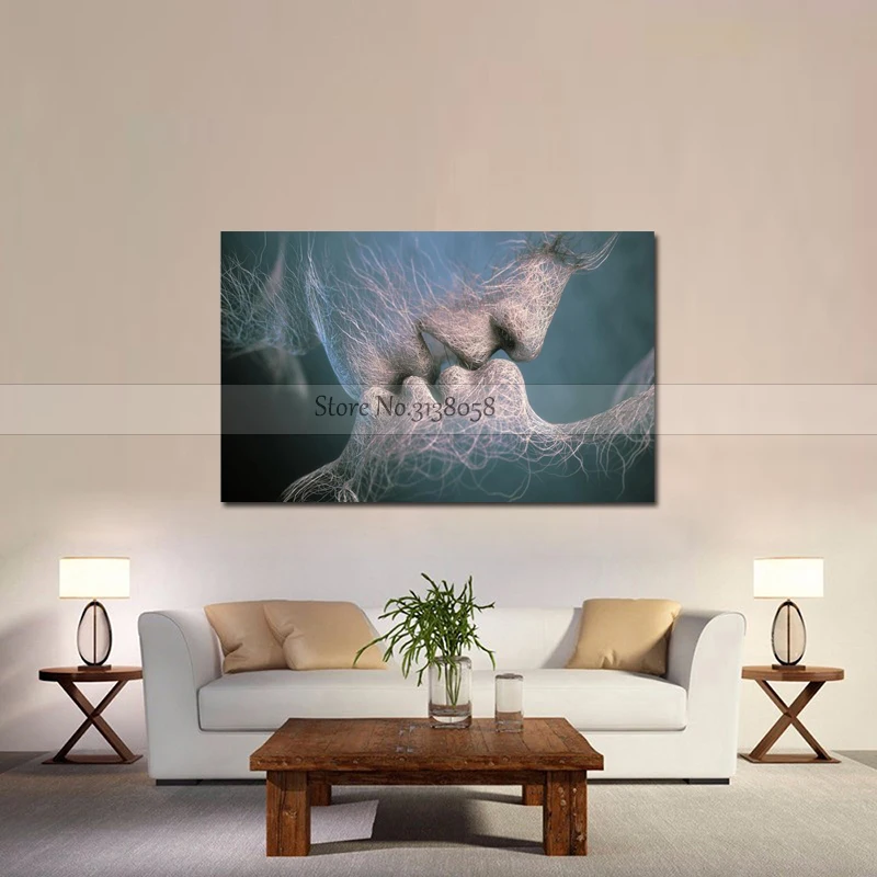 Adam and Eve Kiss Handmade Modern Abstract Home Decor Wall Art Kissing Couples Picture Figure Oil Painting On Canvas | Дом и сад