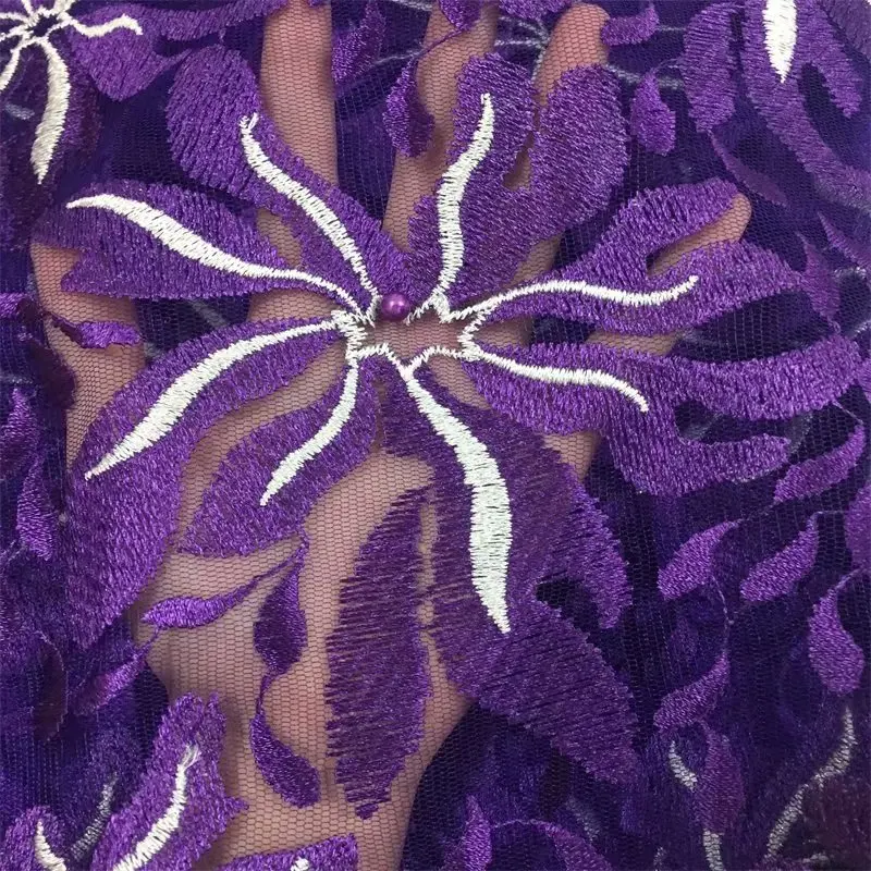 Фиолетовый очень мягкий 5 ярдов Африканский тюль кружевная ткань с большой