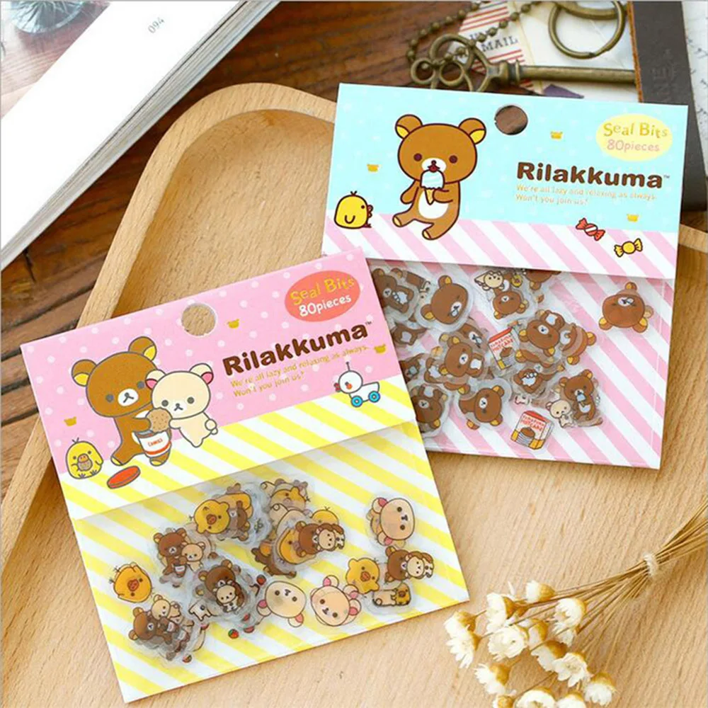 

80 Pcs/lot Cute Rilakkuma Mini Paper Sticker bag Bear Diy Diary Planner Decoration Sticker Album Scrapbooking Kawaii Stationery