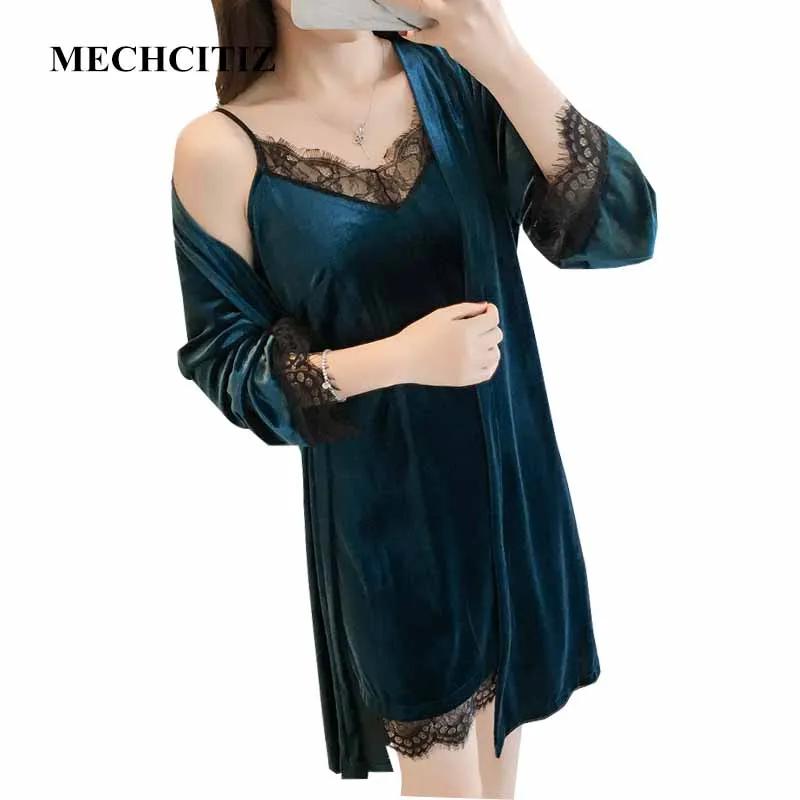 Новинка 2018 Осенний бархатный женский халат и рубашка MECHCITIZ женские ночные