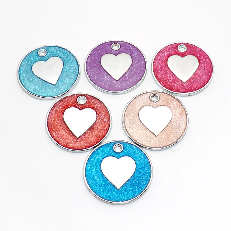 

Wholesale 100Pcs Round Pet ID Tag Dog Tags Name Custom Engraving Personalised ID Tag For Dog Collar Heart Pet Tags Pet Shop