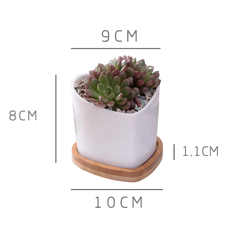 2 шт. горшков для суккулентов из белой керамики в форме сердец с подставками для декорирования дома (2 горшка + 2 подставки)