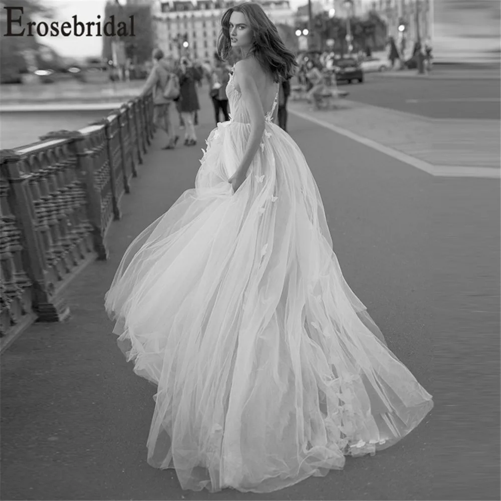 Erosebridal New Arrival Open Back Wedding Dress Simple Women Bridal Tulle Vestidos De Novia 2019 A-Line Gowns | Свадьбы и торжества