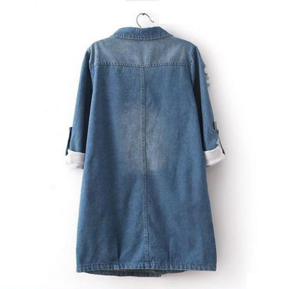 Женская джинсовая куртка с длинным рукавом повседневная рваная длинная 1 шт.