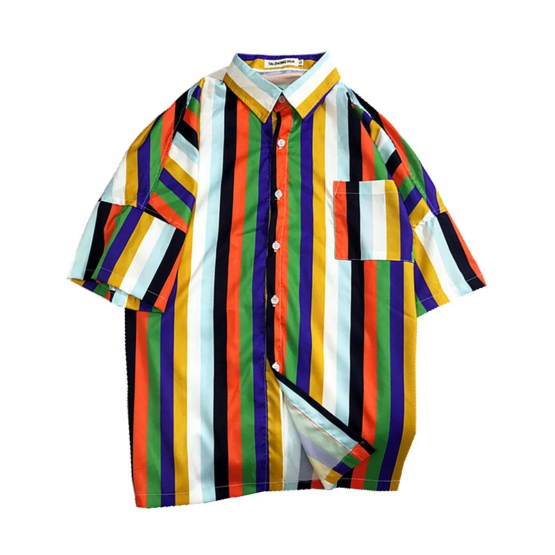2019 NEW summer casual shirt men fashion striped short sleeve Turn-down Collar men's shirts camisa masculina | Мужская одежда