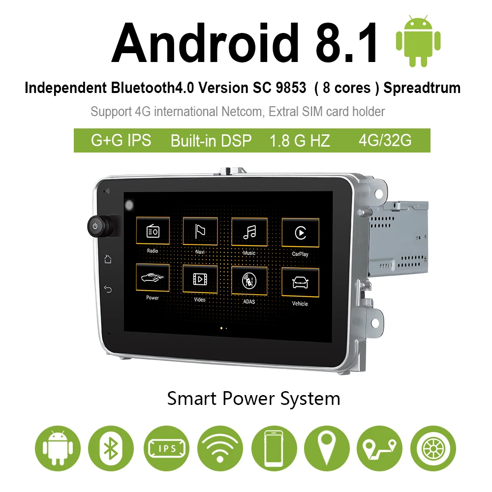 Автомобильный мультимедийный видеоплеер dvd плеер на android 8 1 2 ГБ/32 ГБ gps bluetooth для VW