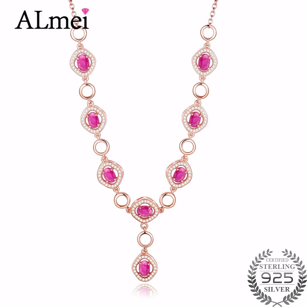 Женское Ожерелье с красным Рубином Almei 8 шт. подарок из серебра 925 пробы цепочкой