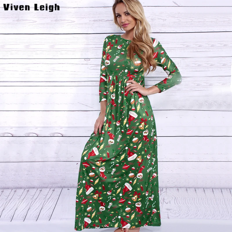 Viven leigh элегантный печати Christma платье Для женщин Платья для Повседневное длиной