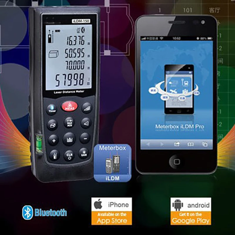 IP54 Водонепроницаемый ILDM 150 70 м лазерный дальномер с Bluetooth точка Лазерная Лента