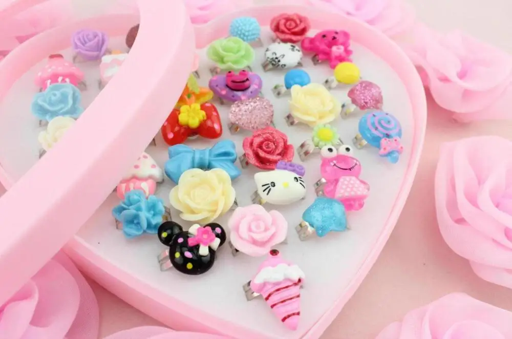 

Set of 36pcs pack including box -Sweet Kawaii Deco Cabochon Adjustable Rings For Kids Mix free shipping-SZ0181