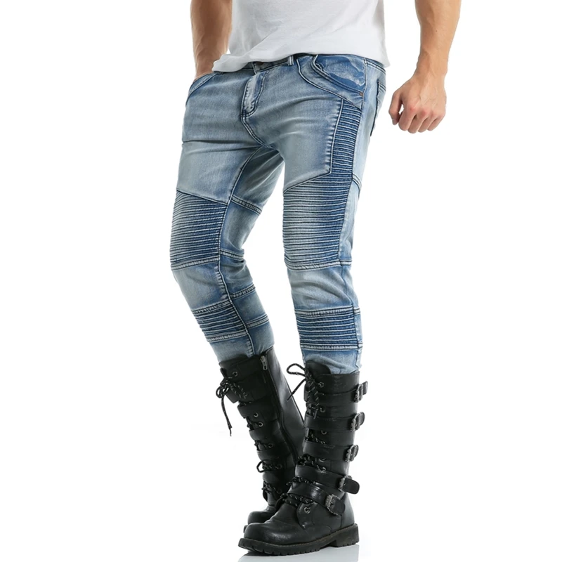 Топы 2017 мужские Модные повседневные джинсы осенние плиссированные Украшенные