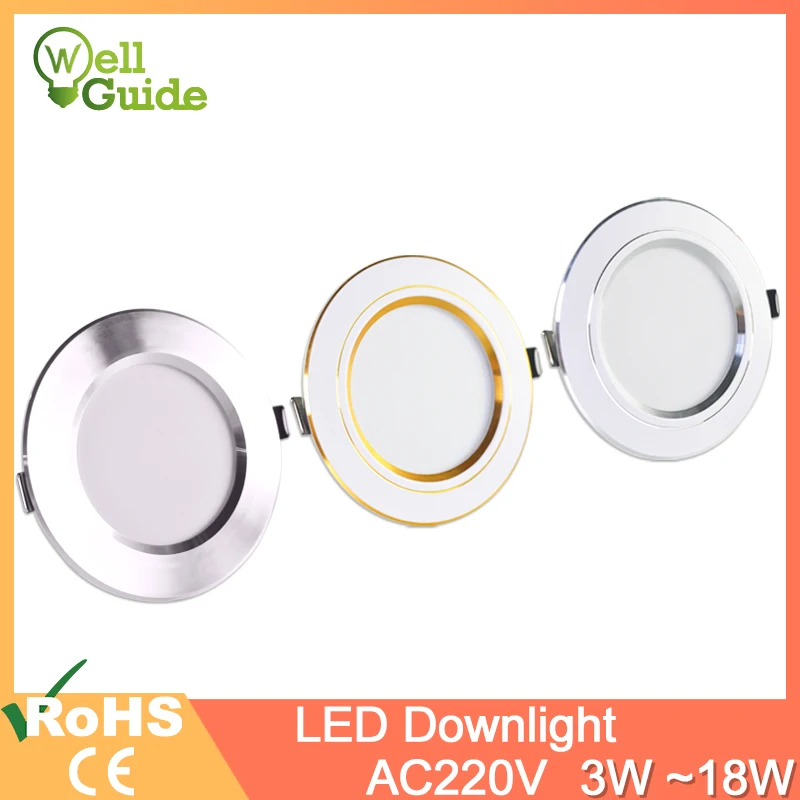 

led downlight gold Silver White Ultra Thin Aluminum 3W 5W 9W 12W 15W 18W downlight AC220V 240V Round Recessed LED Spot Lighting