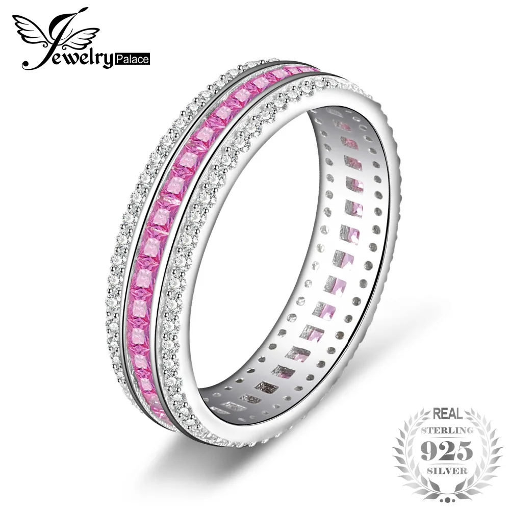 JewelryPalace X Mark 0.8ct Princess Cut Created Pink Sapphires Rings Channle Sets Ring 925 Sterling Silver Gifts For Mom/Women | Украшения