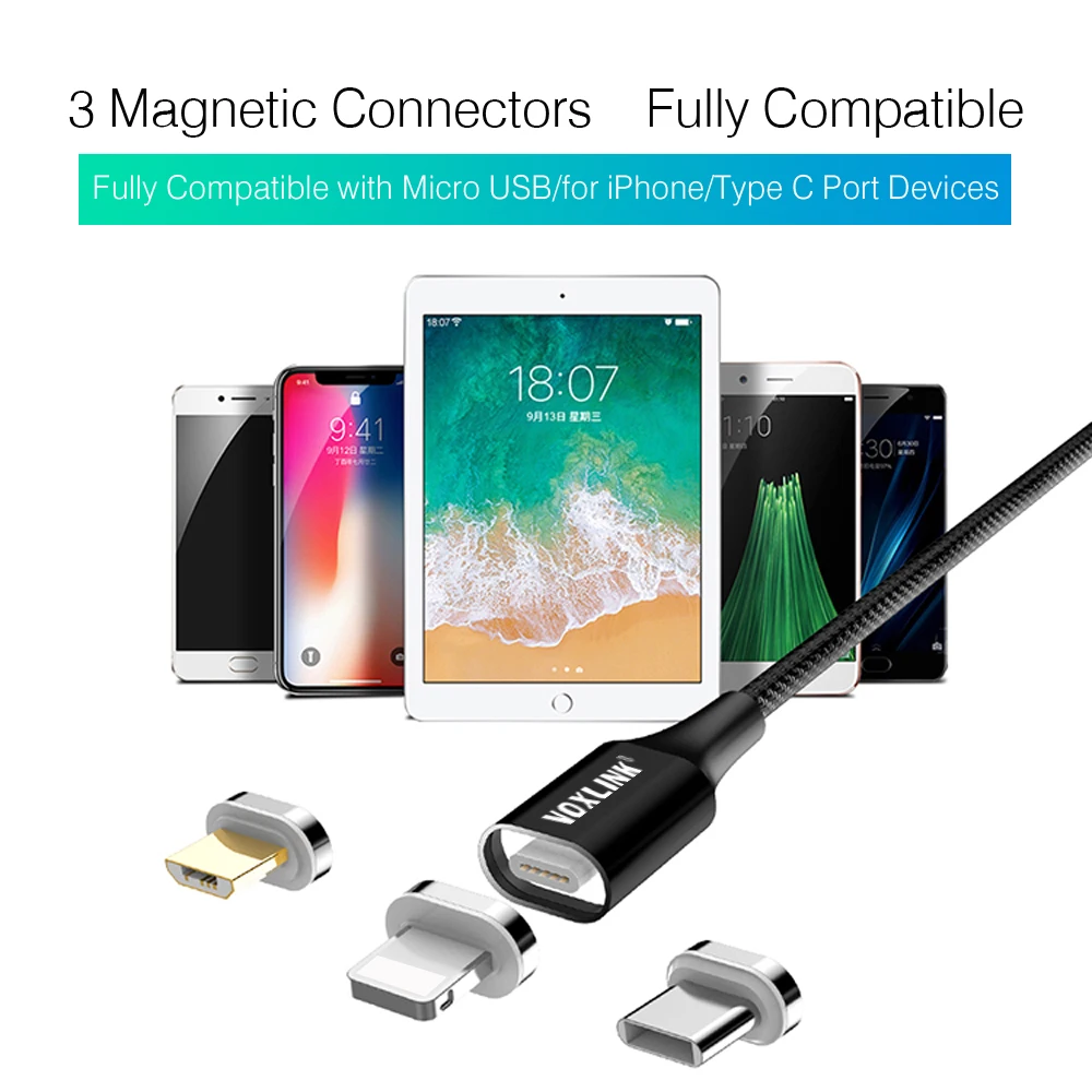 Магнитный кабель VOXLINK Micro usb Type C адаптер для быстрой зарядки телефона магнитное
