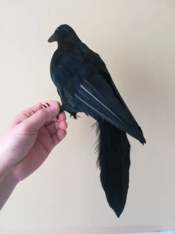 Декорация Хэллоуина большая 32см перья черная ворона жесткая модель сценического реквизита домашний подарок s2631 on.