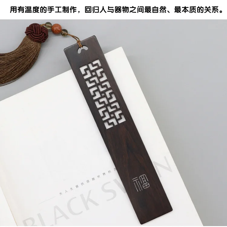 1 шт. старинная рифма полое стекло инкрустированное серебро шелк закладки стерлингового серебра черное дерево классический китайский стиль
