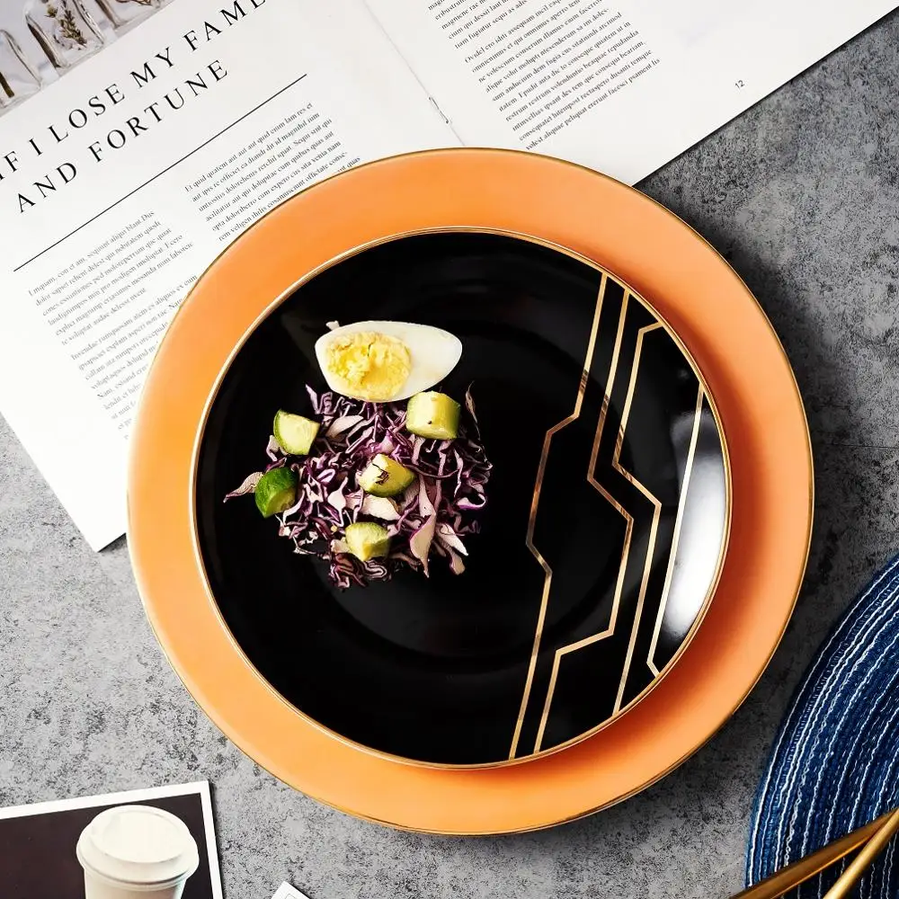 Модная цветная керамическая тарелка Золотая инкрустация десертная для торта