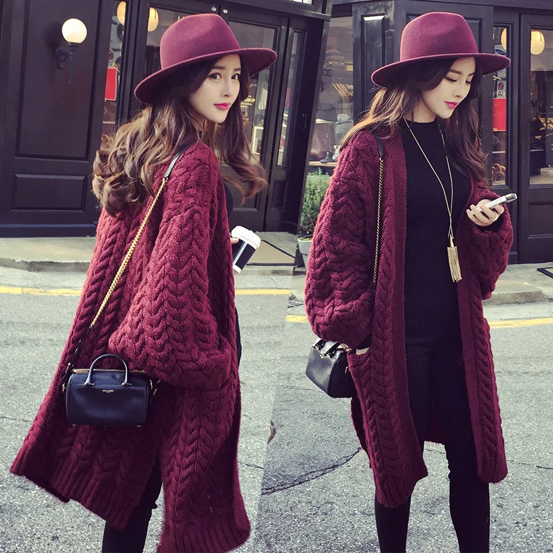 Женский длинный вязаный кардиган с V образным вырезом и рукавами фонариками| |