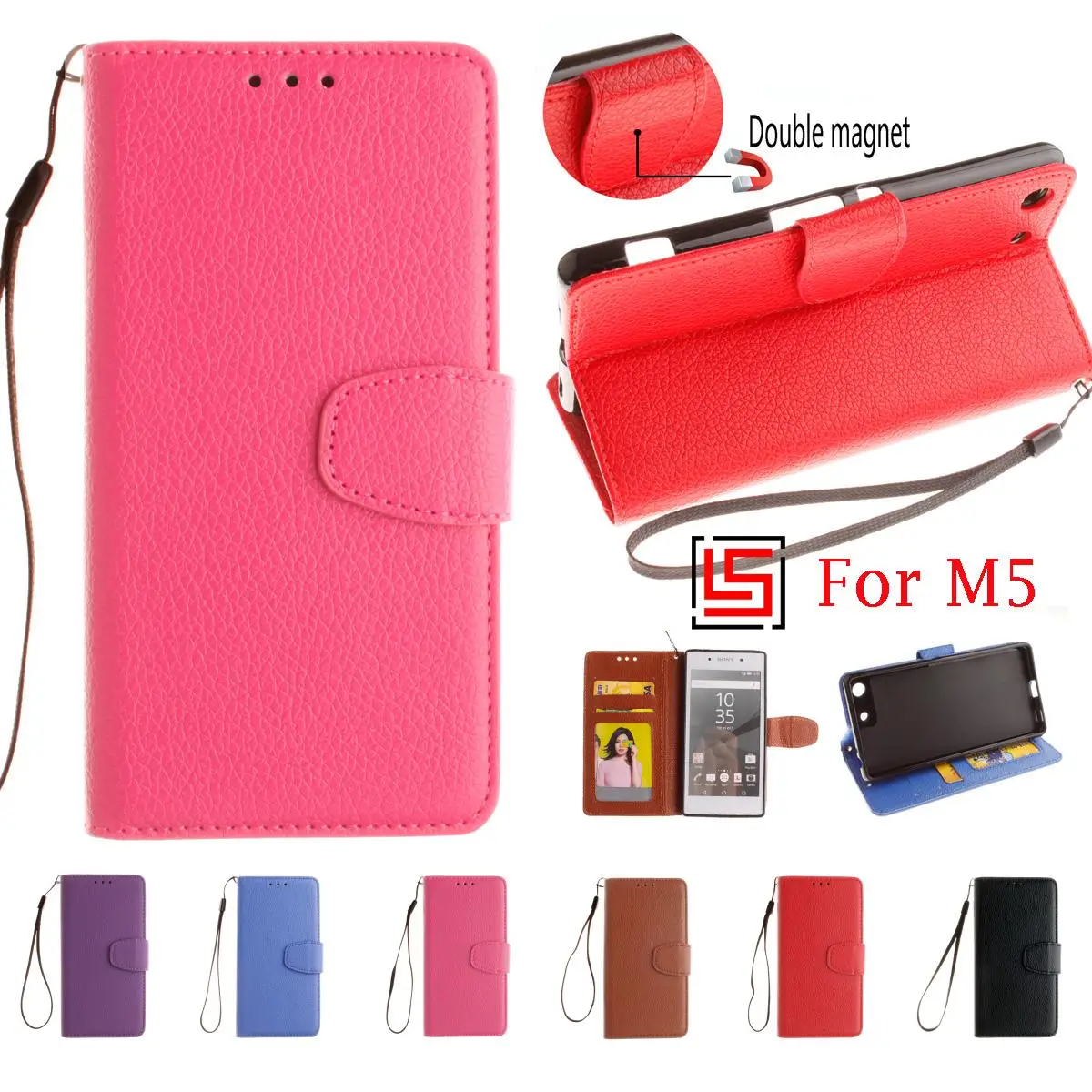 Чехол книжка из искусственной кожи с откидной крышкой и бумажником для телефона