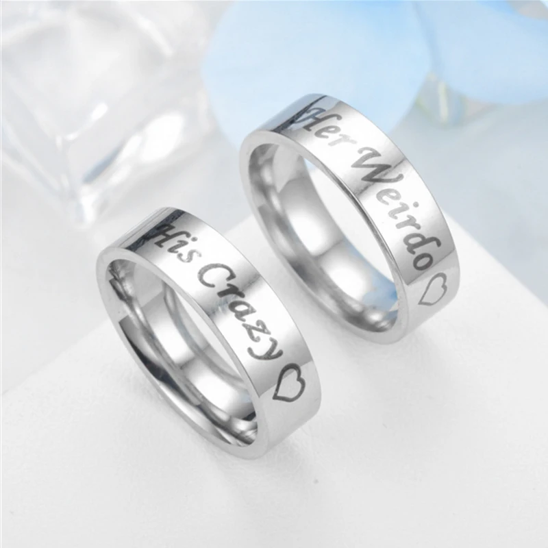 

His Crazy Her Weirdo Fashion engagement ring Wedding Ring ring men rings for women Couple Jewelry Stainless Steel ring