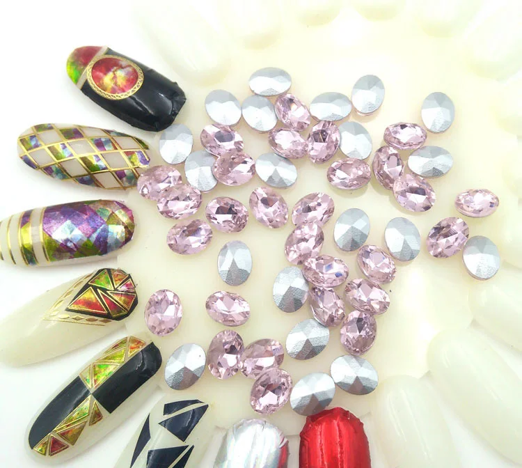 New 50pcs super shining sharp bottom sweet pink color top quality nail art glass rhinestone round/oval/square/drop/heart shape | Красота и