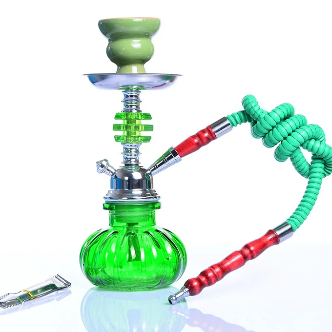 Green Небольшой дорожный портативный двойной шланг стеклянный кальян chicha с поддон для угля для Кальян наргиле шланг чаша плоскогубцы аксессуары - Цвет: Green