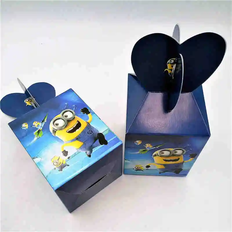 Minions 6 шт./пакет Бумага коробка конфет Микки и Минни Маус Мышь «Человек-паук», с героями мультфильма «Моана»; «Пикачу», с героями мультфильма «тролли» Улыбающееся Бумага подарок Коробки Baby Shower вечерние поставки - Цвет: Minions