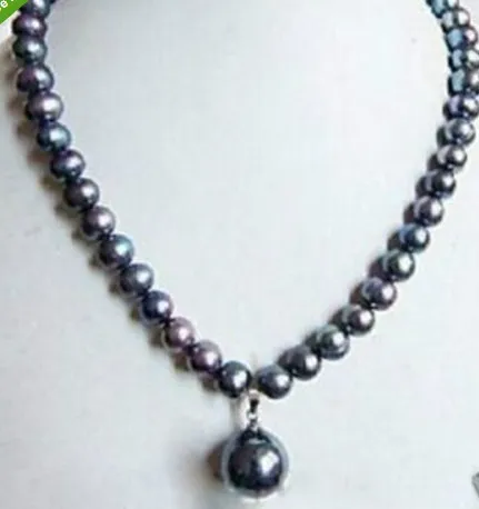 

Free shipping ELEGANT TAHITIAN NATURAL BLACK PEARL NECKLACE PENDAN &aa **A good