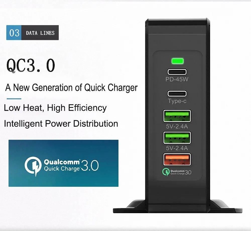 Оригинальное быстрое зарядное устройство QC3.0 для смартфонов 110-240 В 75 Вт 1 порт USB