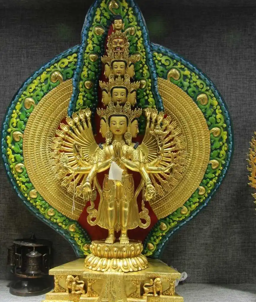 Тибет Буддизм Медь 24 К Золото Свинка Кван-инь Гуань Инь Бодхисаттва