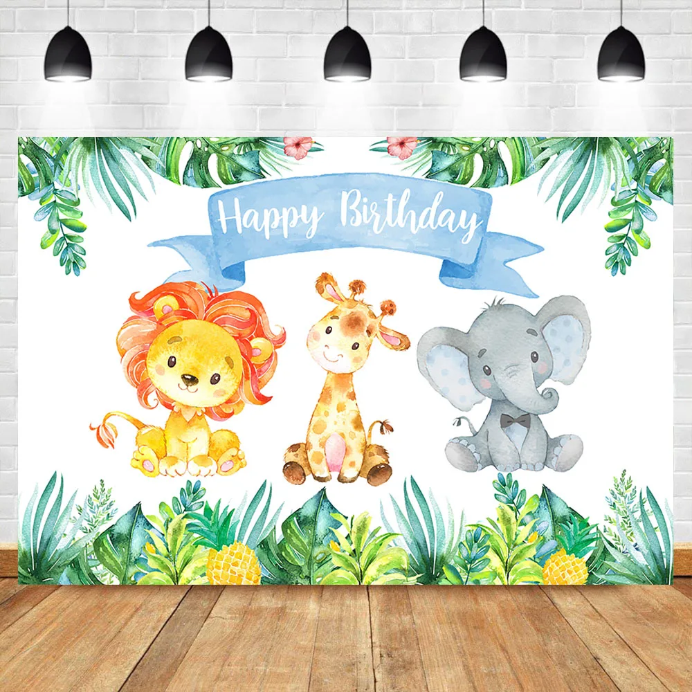 

Safari Jungle Birthday Party Photography Backdrops Watercolor Animals Boy Birthday Party Banner Background Photography