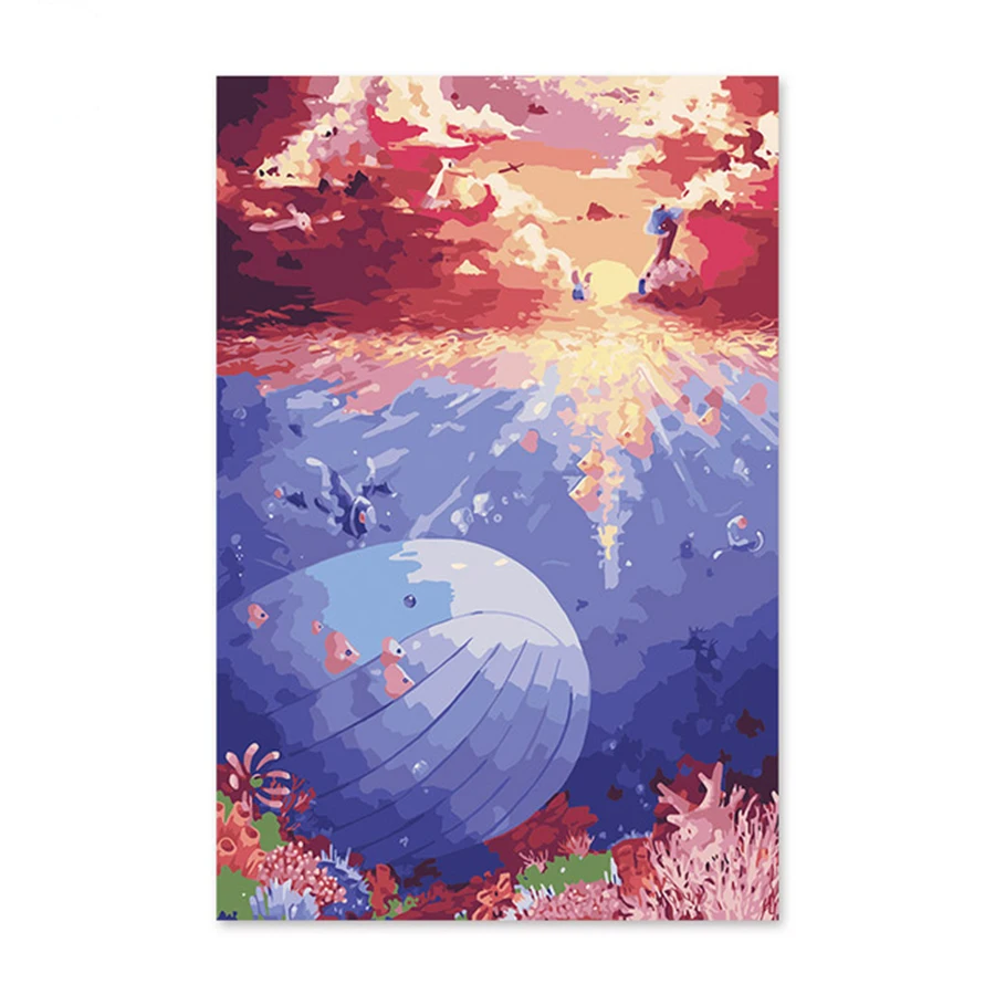 

Digital oil painting cartoon blue romantic fantasy whale maidens hand finish the new house paintings by numbers on canvas