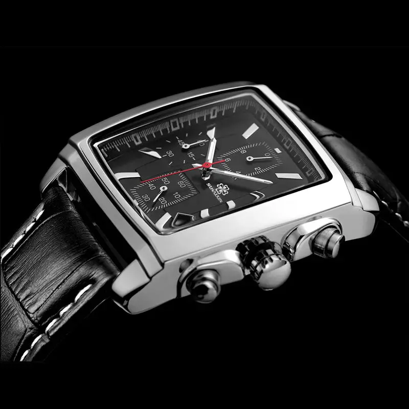 Мужские часы прямоугольник Элитный бренд военные спортивные наручные кварцевые