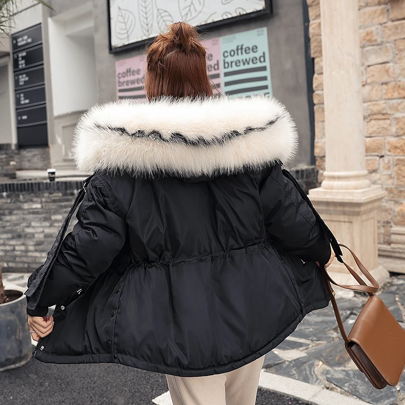 Fitaylor Women Short Winter Cotton Parkas Hooded Warm Loose Jacket Coat Large Fur Collar Cotton Padded Jacket Casual Outerwear