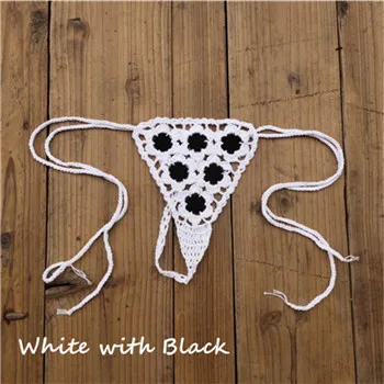 White with Black Ручной крючком кружева стринги аппликация мини-бикини купальники бикини для загара - Цвет: White with Black