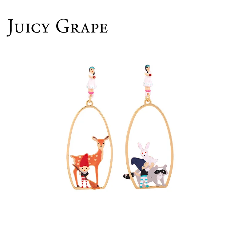 Juicy Grape Enamel Glaze Snow White Fawn and Rabbit Earrings for Christmas | Украшения и аксессуары