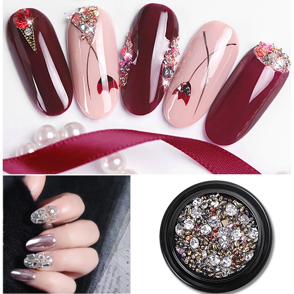 3D разнообразные DIY украшения для ногтей черные смешанные хрустальные бусины