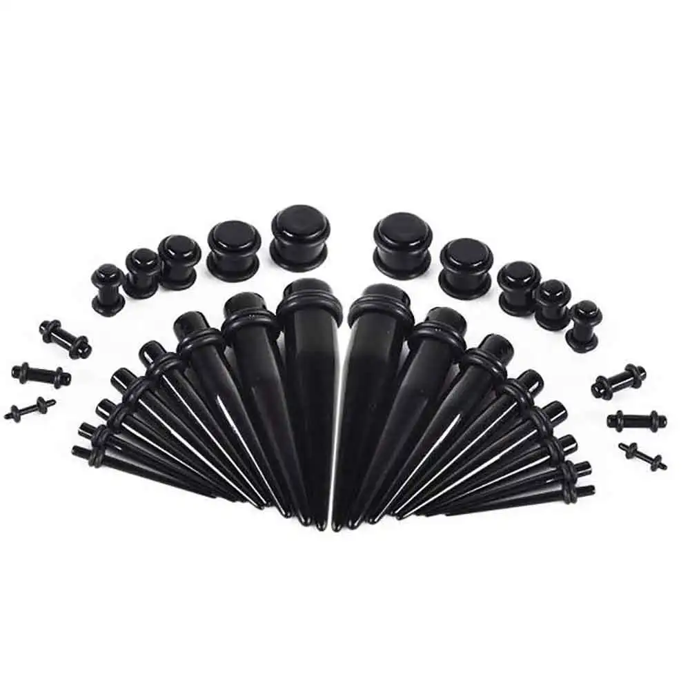 36pcs black TIANCIFBYJS 14G-00G 36/18 шт. штанги для уха Растяжка комплект сужается Вилки люверсы акриловые свечи и Вилки расширитель Комплект пирсинг тела - Окраска металла: 36pcs black