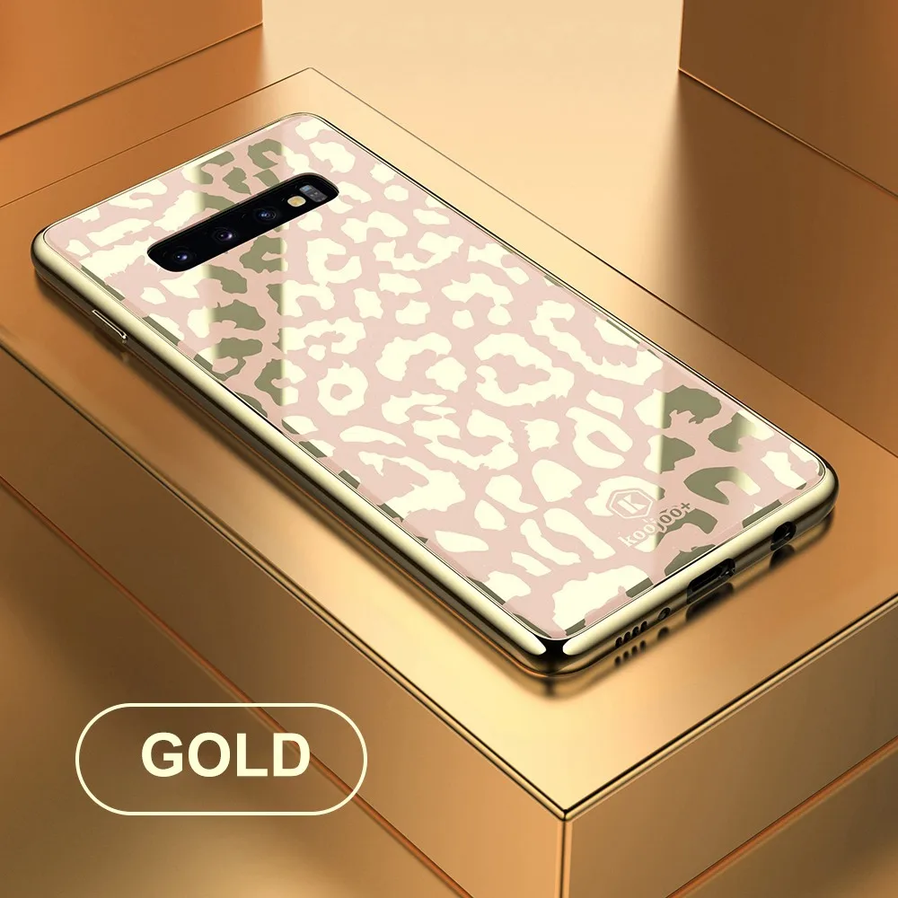 Gold OTAO стеклянный чехол с леопардовым принтом для samsung Galaxy S9 S10 Plus S10e, Жесткий Чехол из поликарбоната для samsung Note 9, мягкий чехол из ТПУ с краями - Цвет: Gold