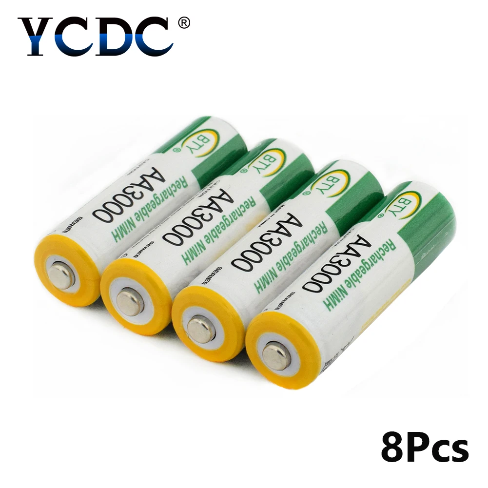 YCDC 8 шт 3000mAh 1,2 v LR6 HR6 перезаряжаемые батареи BTY HI-CAPACITY AA 2A Ni-MH батареи MN1500 долговечные AA батареи - Цвет: 8pcs