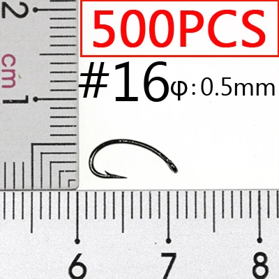 ICERIO 500 шт. крючок для завязывания мух Nymph Bug креветка Скад Pupae личинки Caddis мухи для рыбной ловли Крючки#8~#16 рыболовный крючок - Цвет: 500PCS Size 16