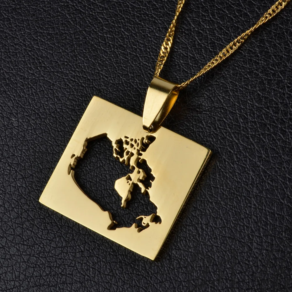 Карта канады золотого цвета ожерелье с квадратной подвеской для женщин кантри