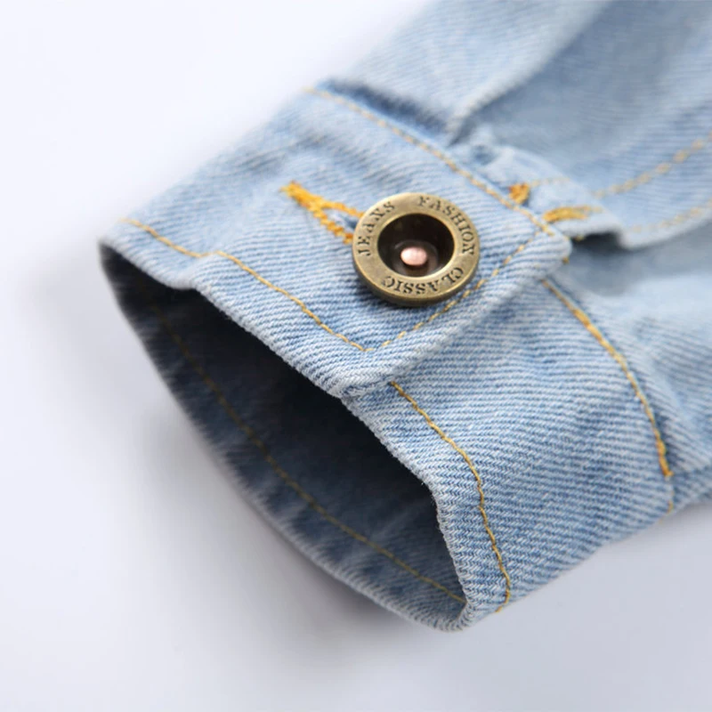 Джинсовое пальто для девочек с длинным рукавом и цветочным узором на весну-осень